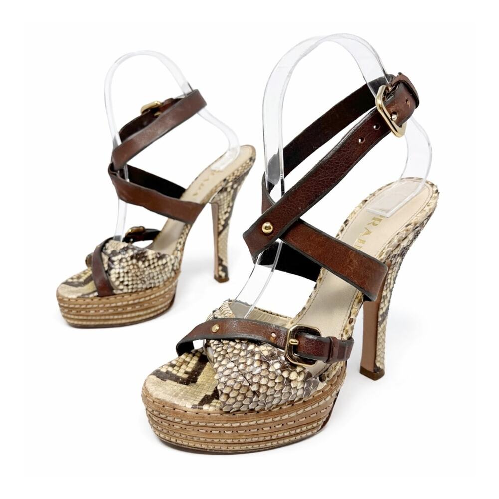 Prada Snakeskin Platform Strappy High Heels Womens Size EU 37